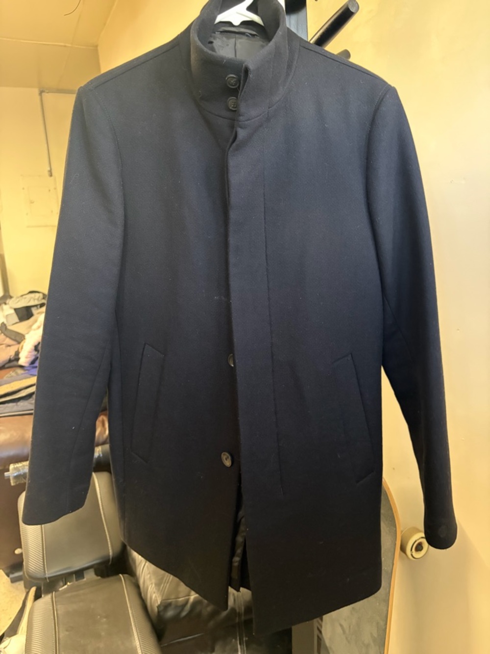 Theory Navy Stand-Collar Wool Blend Pea Coat